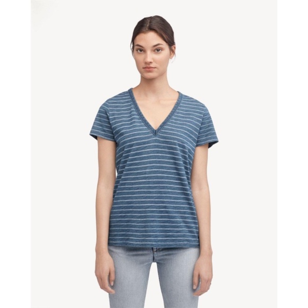 Rag & Bone The Vee Indigo Bleach Stripe S
